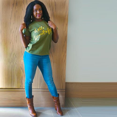 Army Green Women's Tee, Gold Foil - Image 2