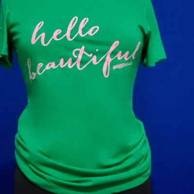 Women's Pink "Hello Beautiful" on Green Tee
